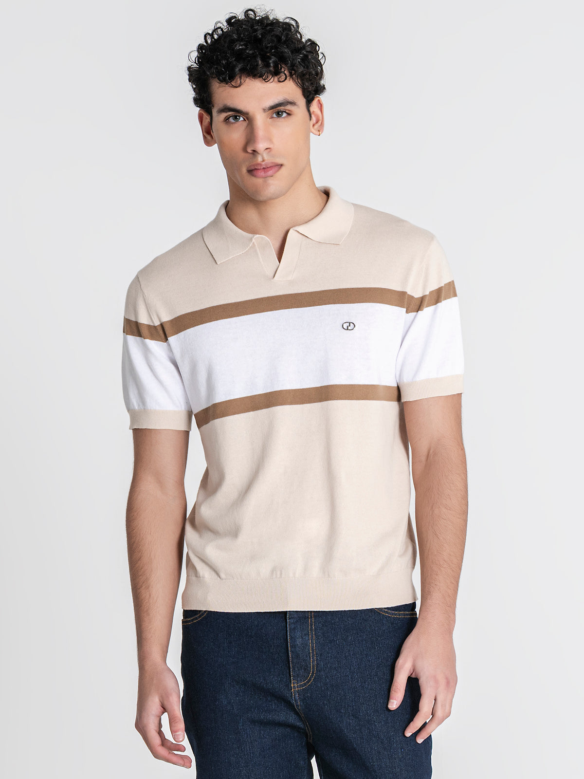 polos / Beige Block Knit Polo