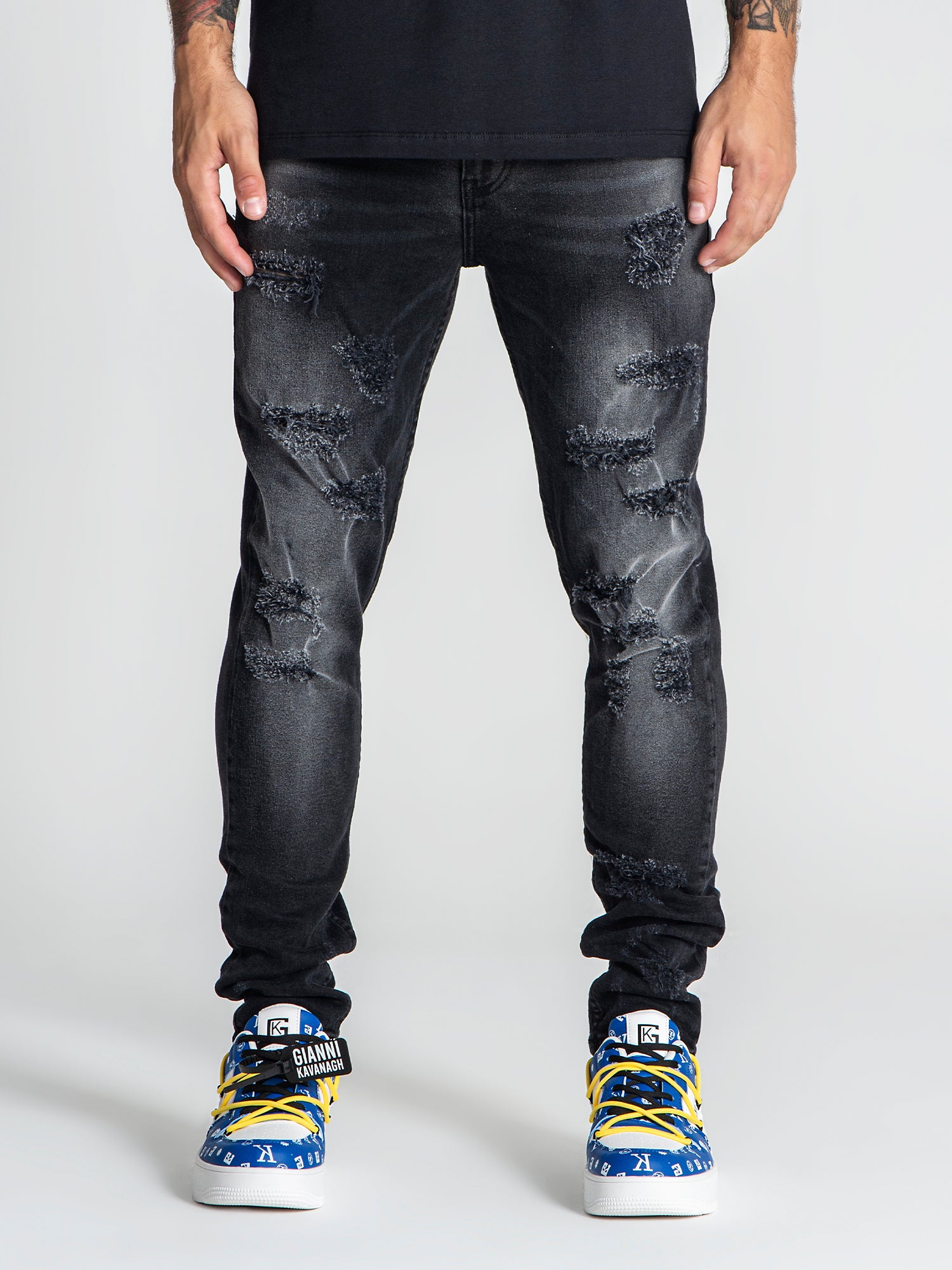 Black Destroyed Slim Fit Jeans Jeans Gianni Kavanagh