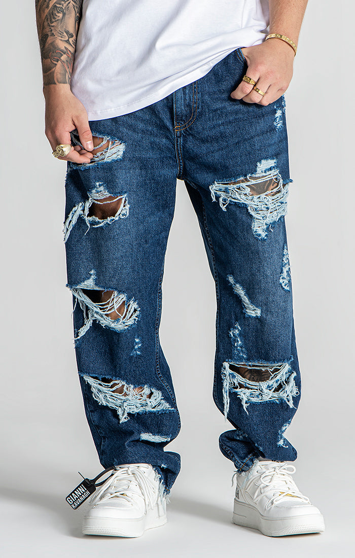 Dark Blue Echo Balloon Ripped Jeans