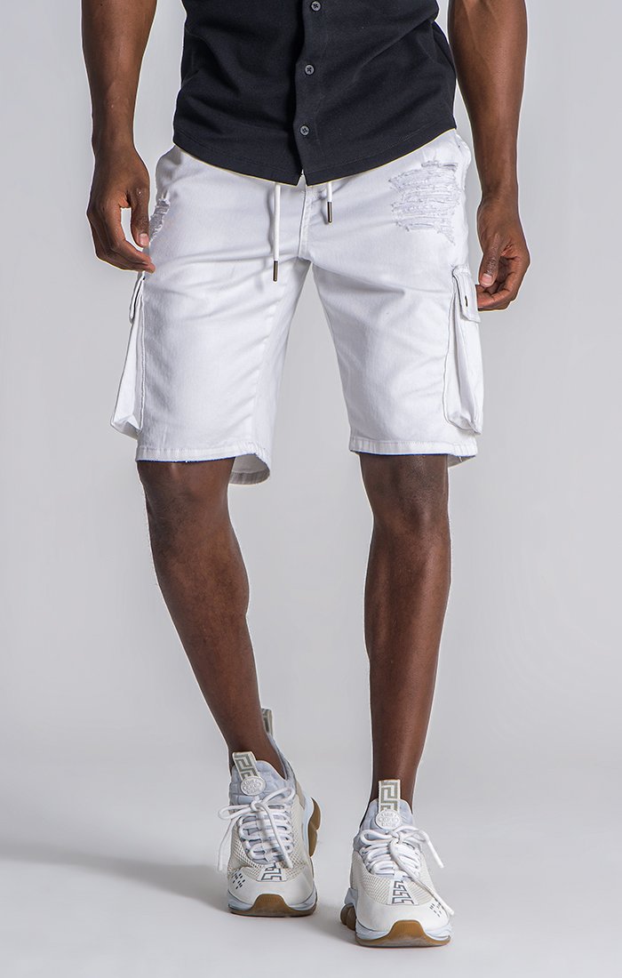 Pantalones Cortos Cargo Rotos Blancos