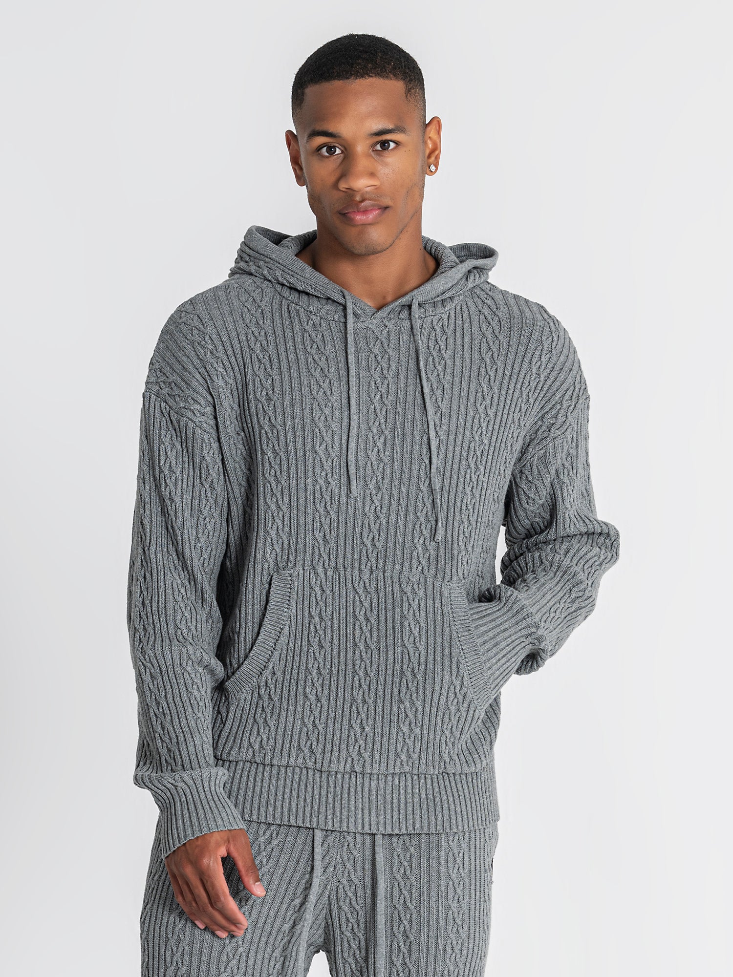 Grey Core Knit Hoodie