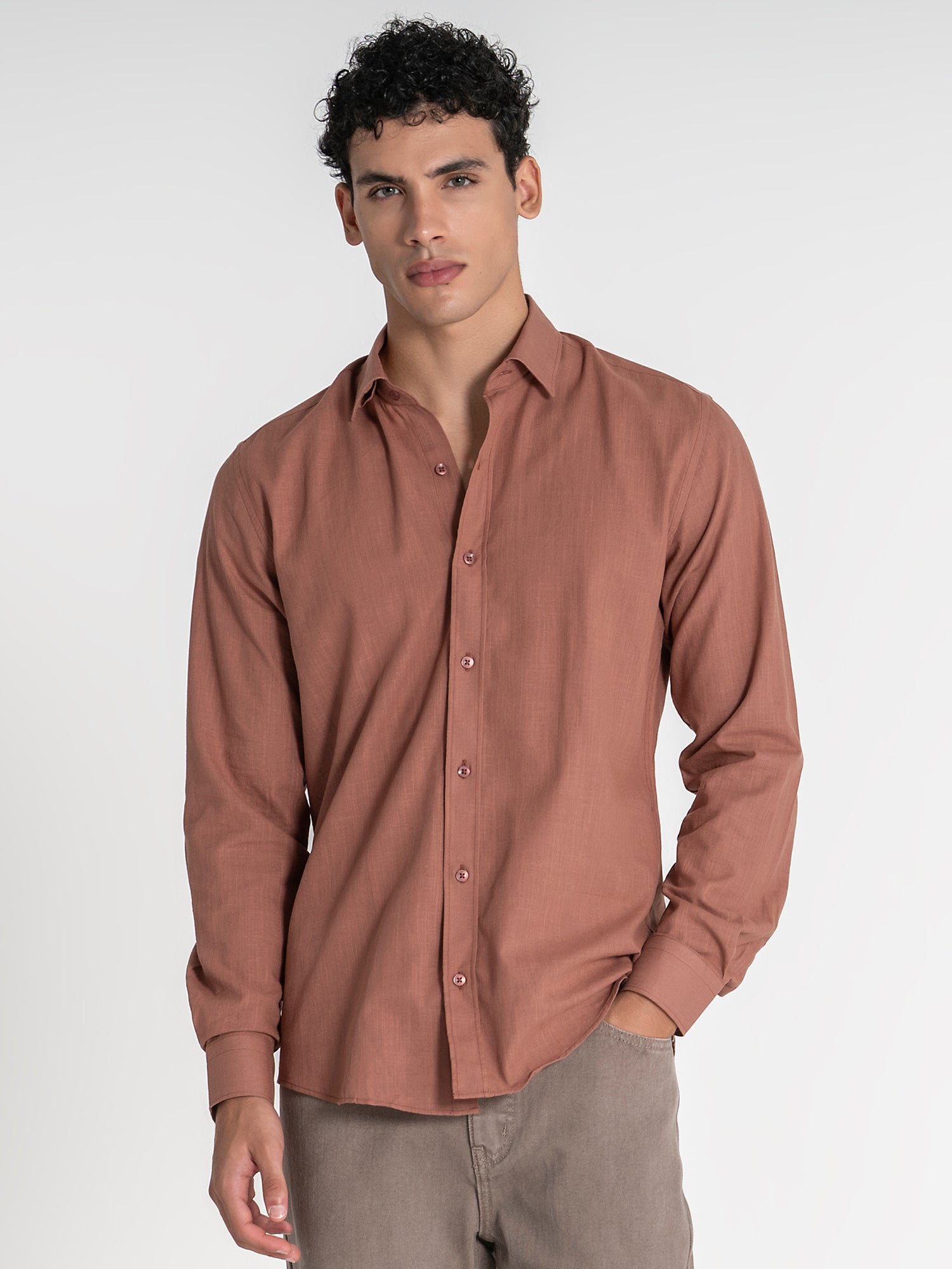 shirts / Taupe Linen Shirt