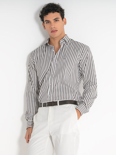 shirts / Taupe Striped Shirt