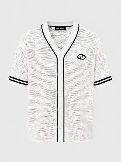 shirts / White Baseball Knit Shirt