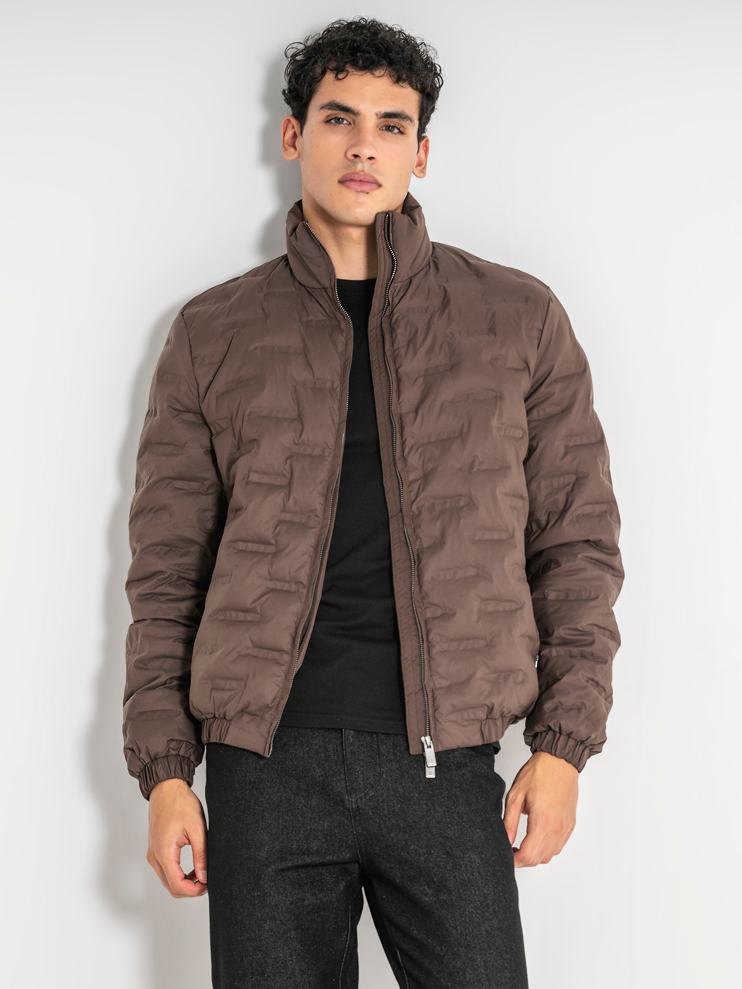 Brown Code Puffer Jacket
