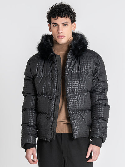 puffers / Black Smart Houndstooth Puffer Jacket
