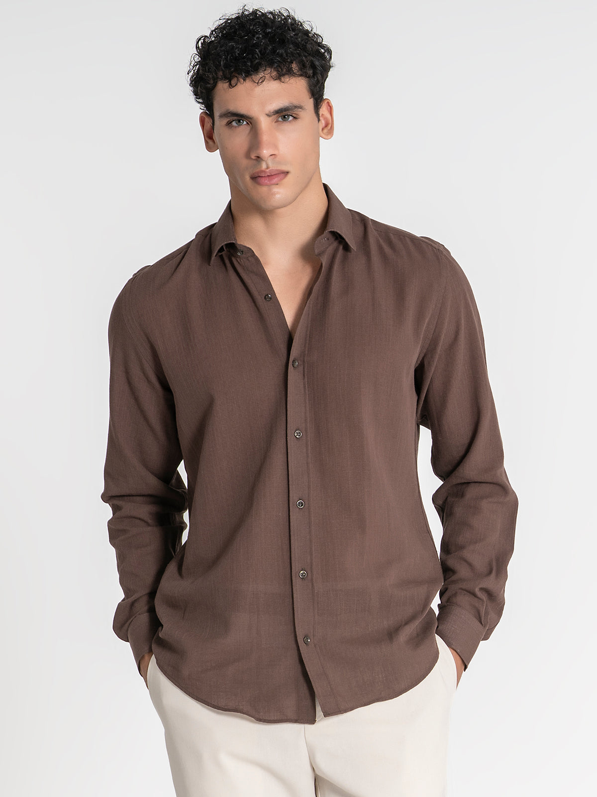 shirts / Brown Flax Linen Shirt