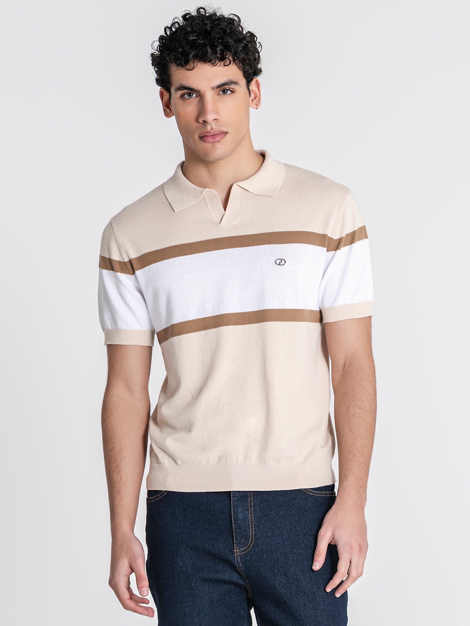 polos / Beige Block Knit Polo