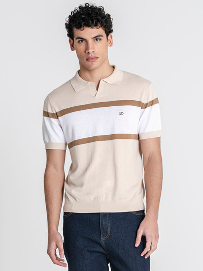 polos / Beige Block Knit Polo