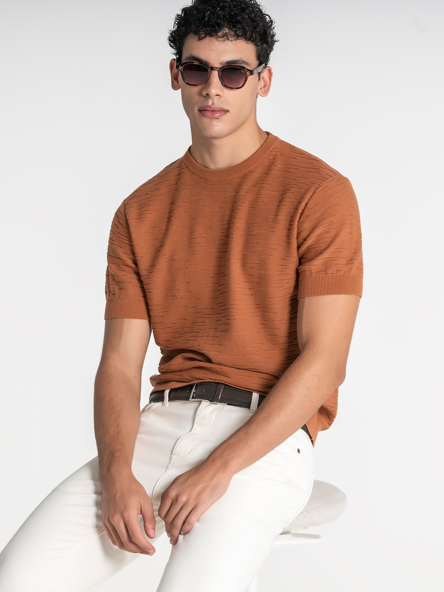 t-shirts / Orange Uneven Knit Tee