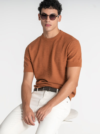 t-shirts / Orange Uneven Knit Tee