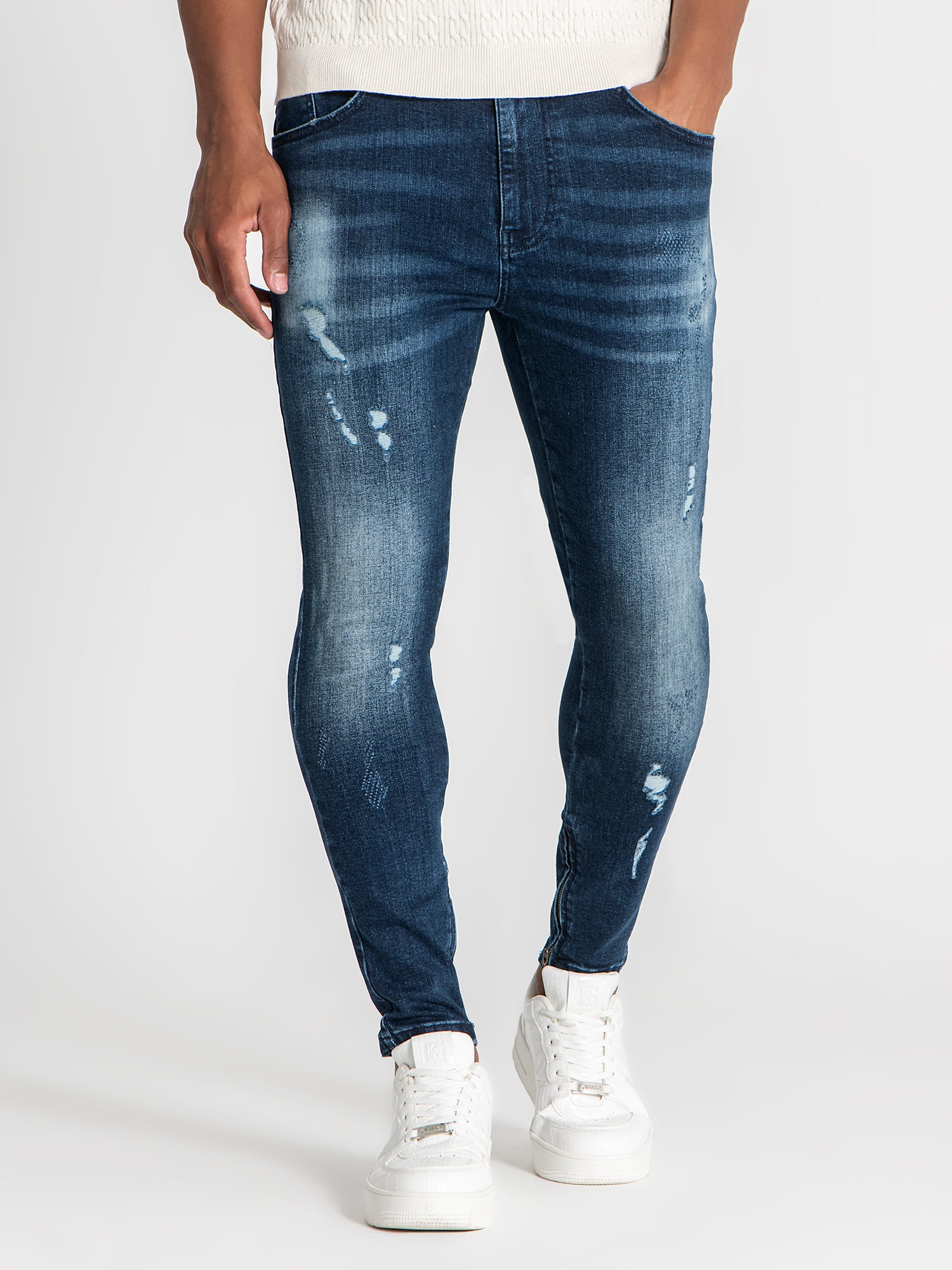 Dark Blue Zipper Jeans