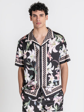 shirts / Black Midnight Bloom Satin Shirt
