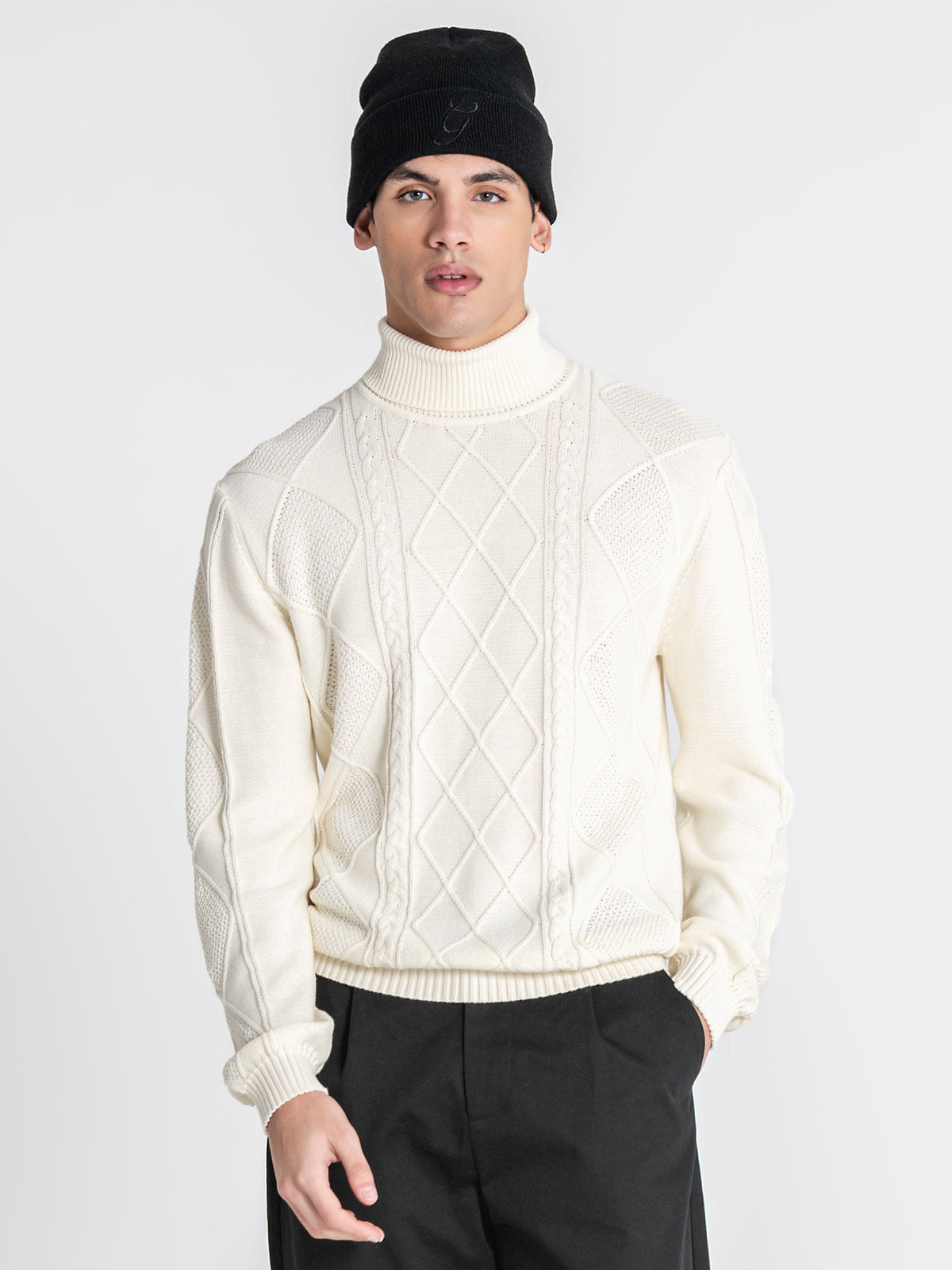 sweats / White Cable Knit Turtleneck