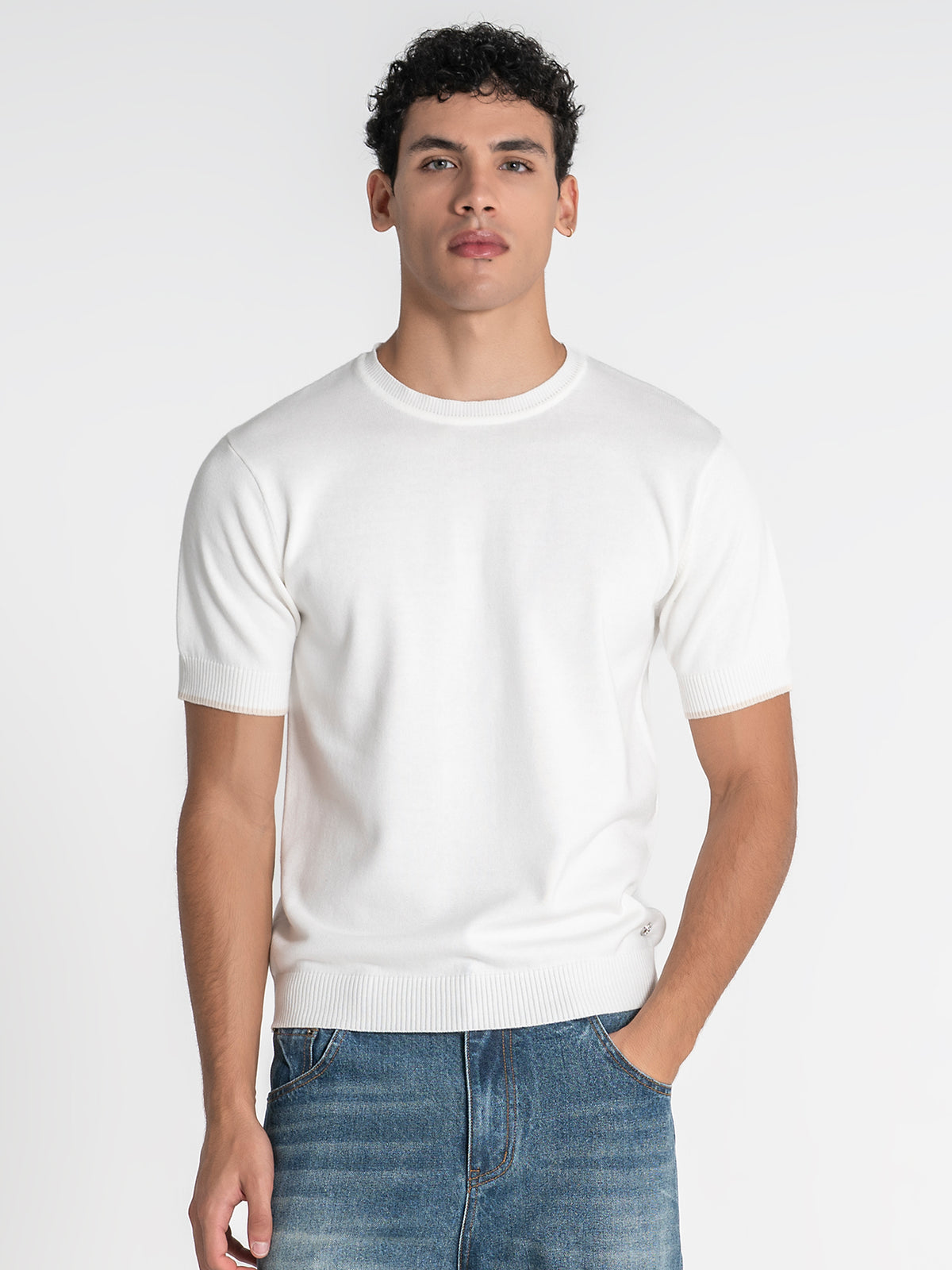 White Edge Knit Tee