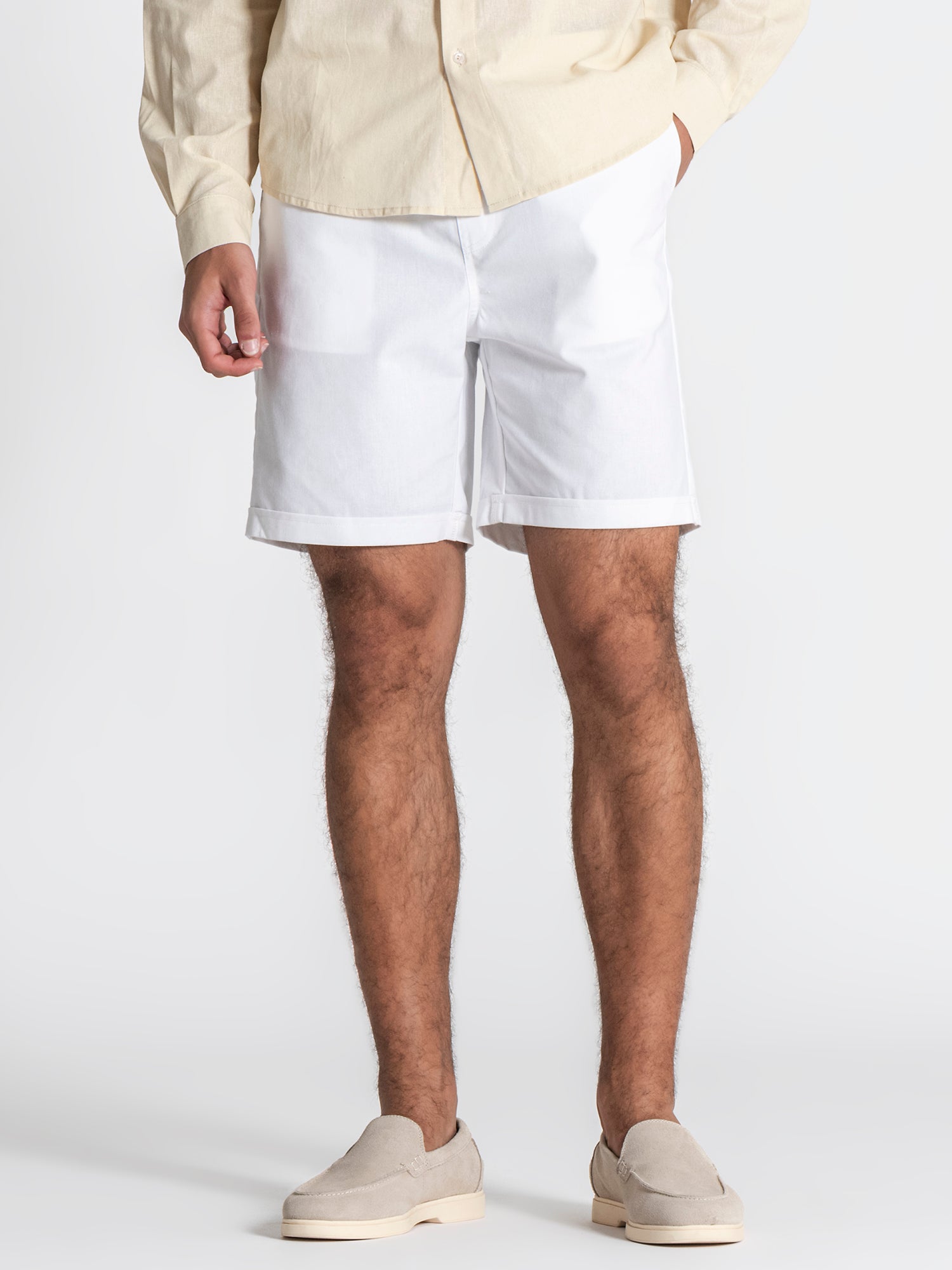 White GG Linen Shorts