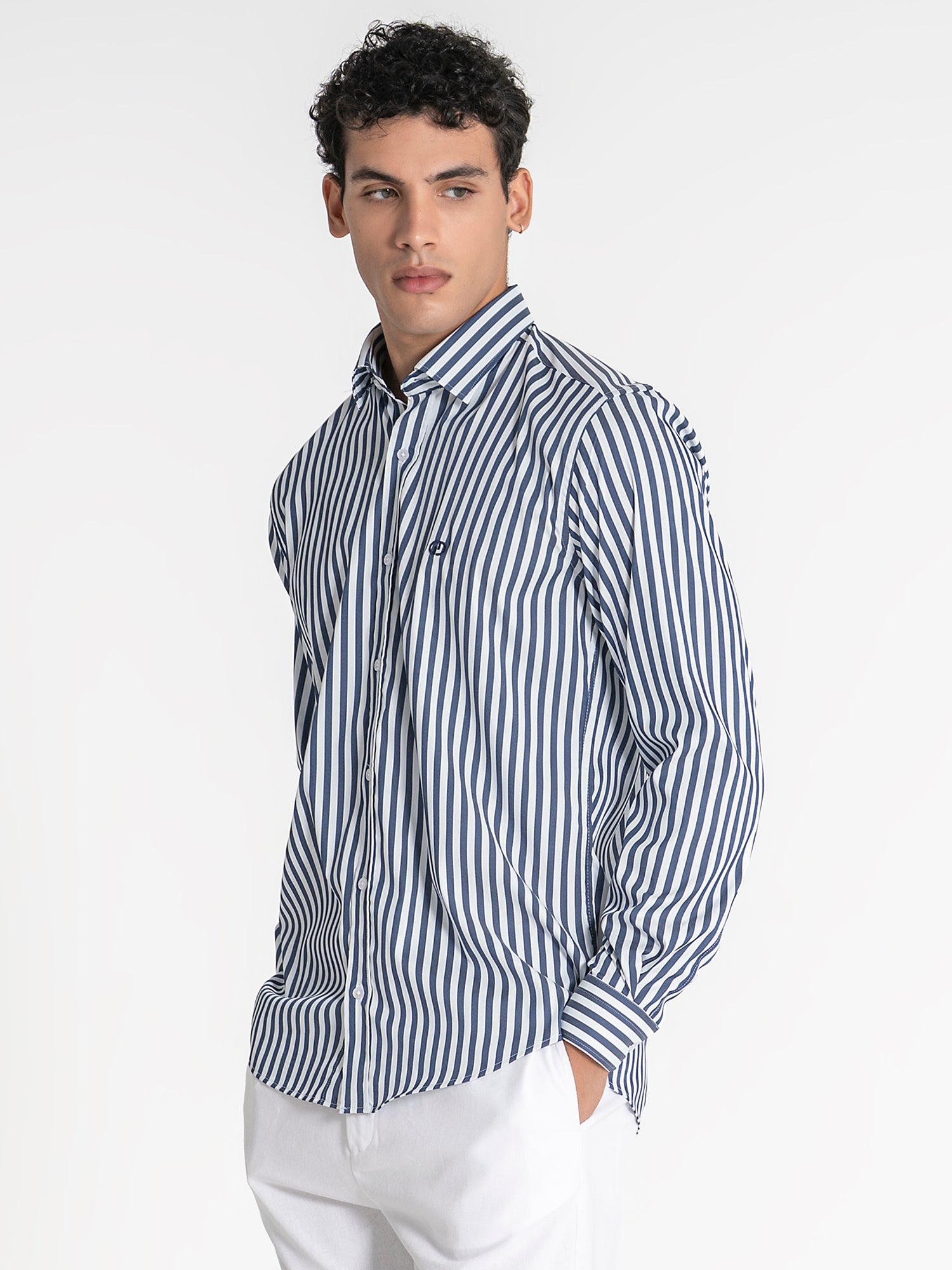 Navy Blue Striped Shirt