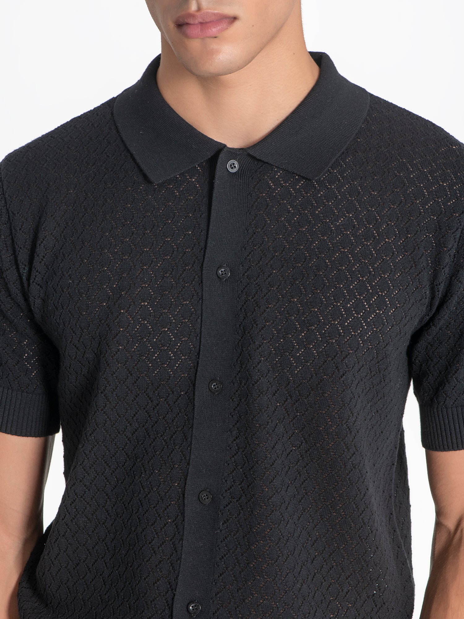 shirts / Black Buttoned Knit Shirt