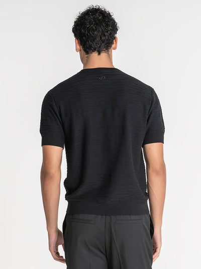 t-shirts / Black Uneven Knit Tee