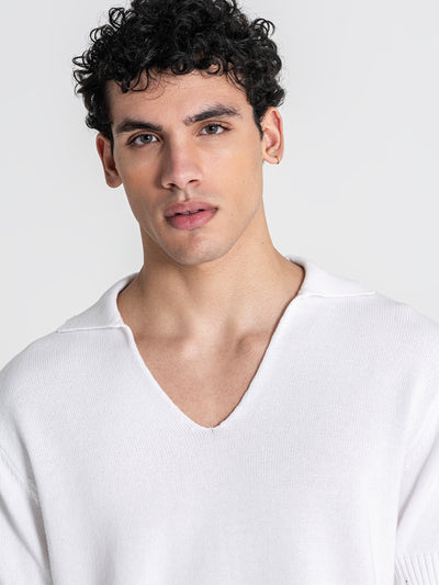 polos / White Ripped Knit Polo