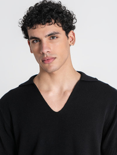 polos / Black Ripped Knit Polo