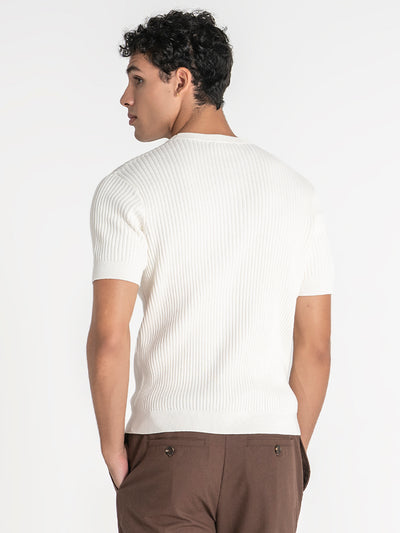 t-shirts / White Ribbed Knit Tee
