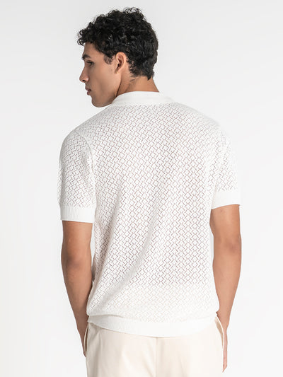 shirts / White Buttoned Knit Shirt