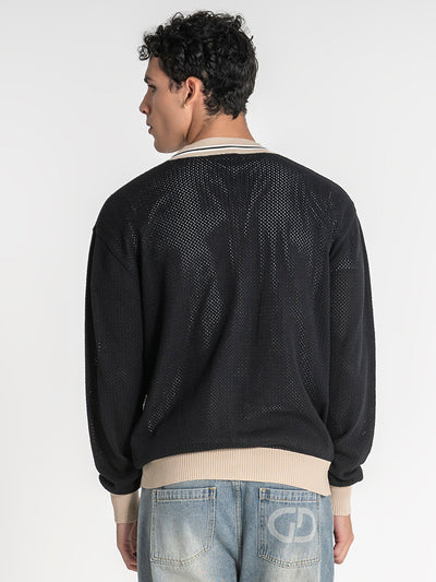 jackets / Black Striped Knit Cardigan