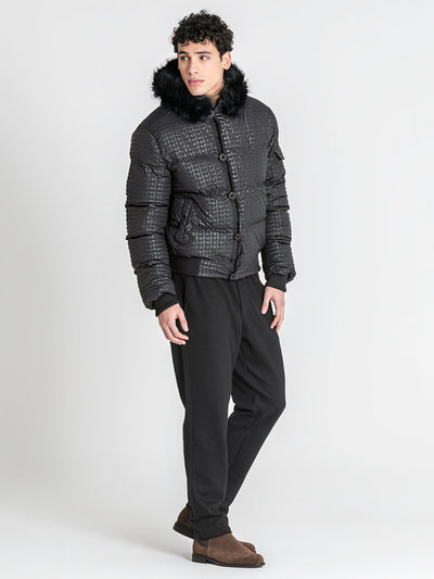 puffers / Black Smart Houndstooth Puffer Jacket