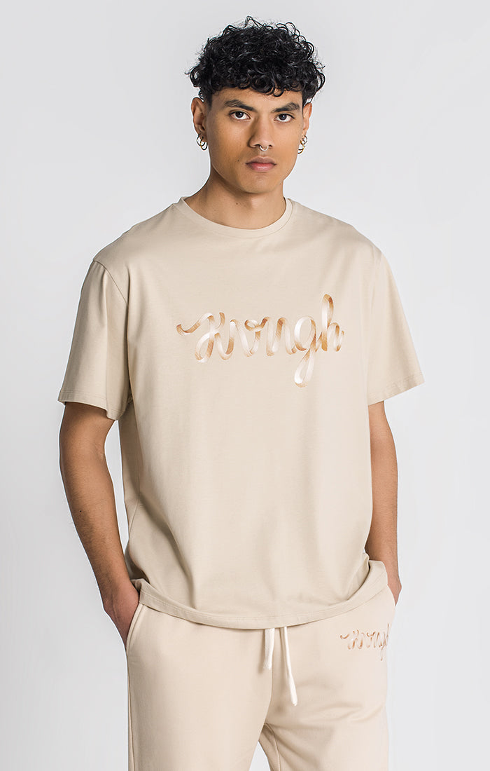 Beige Laced Oversized Tee