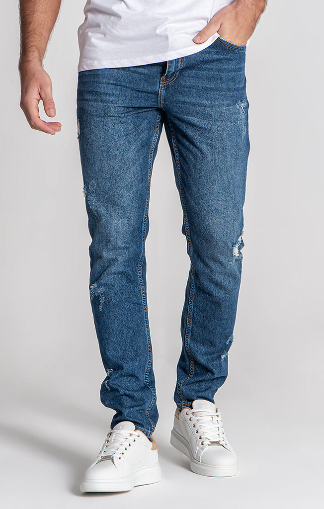 Pre-Order Dark Blue Frayed Cropped Straight Jeans