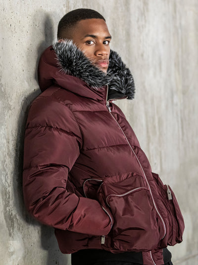 Burgundy Utility Puffer Jacket