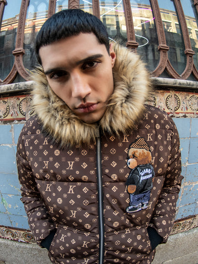 Brown Logomania Bear Puffer Jacket