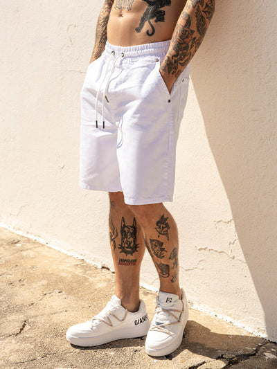 White GK Elastic Waist Shorts