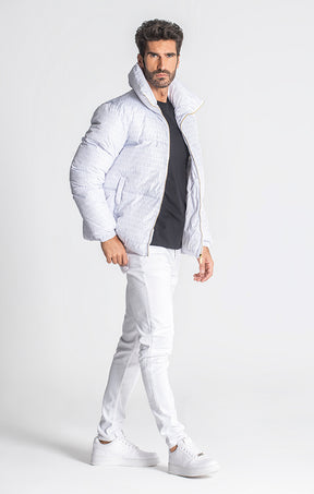 White Typo Puffer Jacket