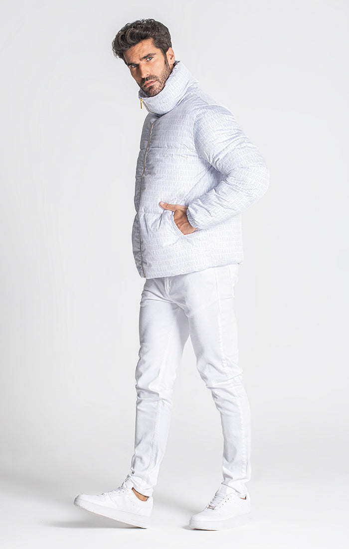 White Typo Puffer Jacket