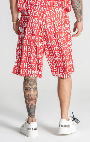 Red Message Loose Shorts