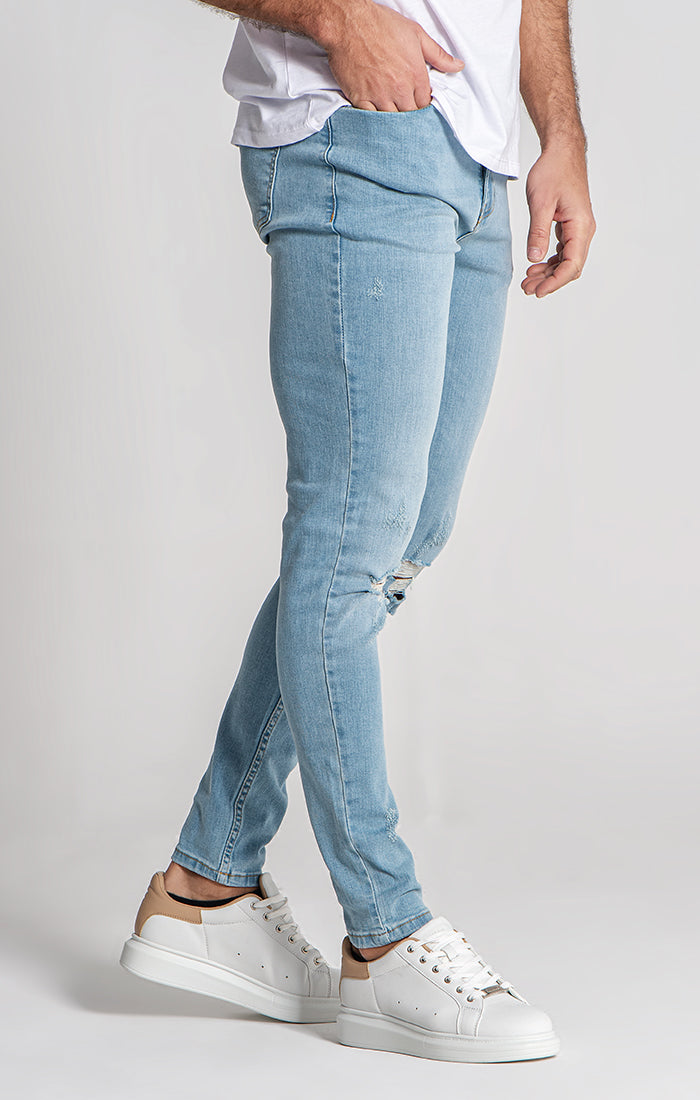 Light Blue Ripped Slim Fit Jeans