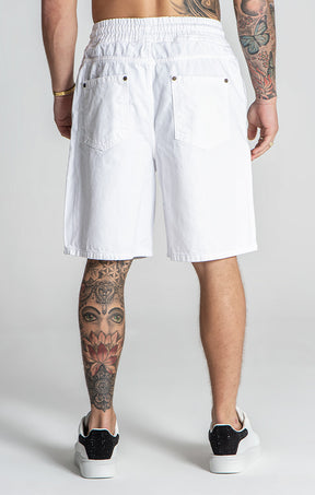 White GK Elastic Waist Shorts