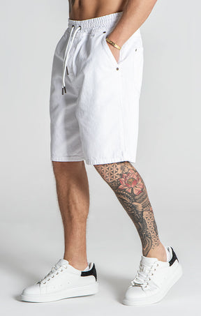 White GK Elastic Waist Shorts