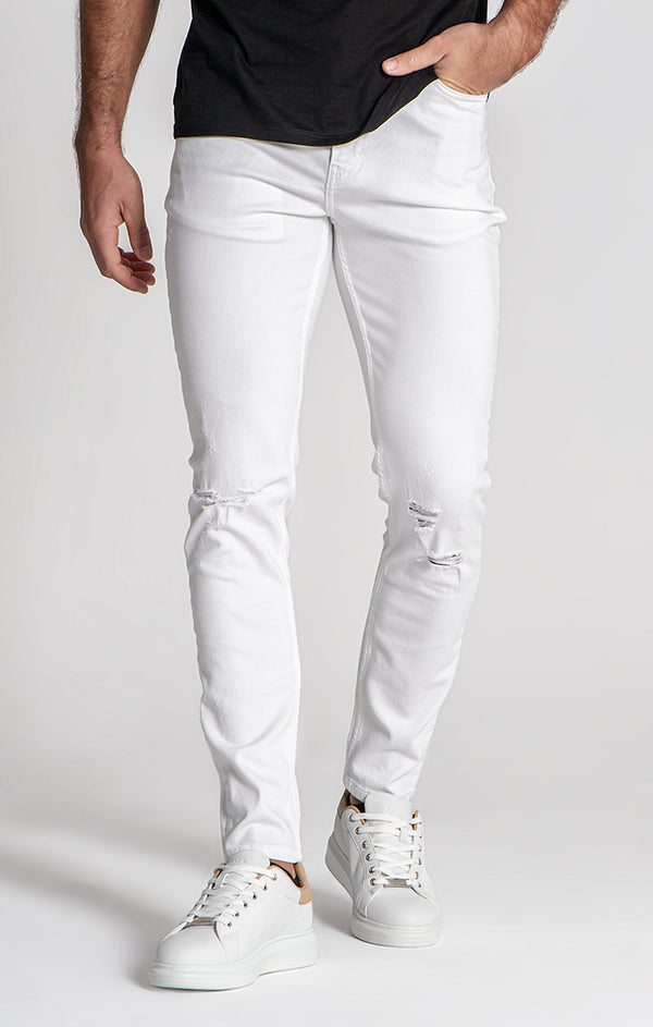 White Ripped Slim Fit Jeans