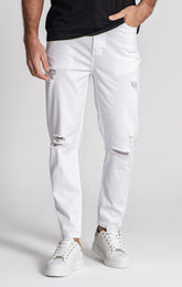 White Ripped Straight-Leg Jeans