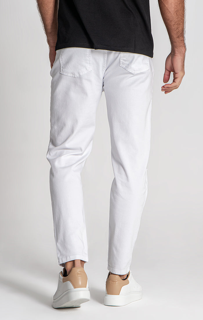 White Ripped Straight-Leg Jeans