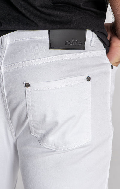 White Core Ripped Straight-Leg Jeans