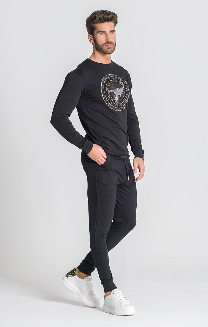 Black Carats Long Sleeve Crystals Tee