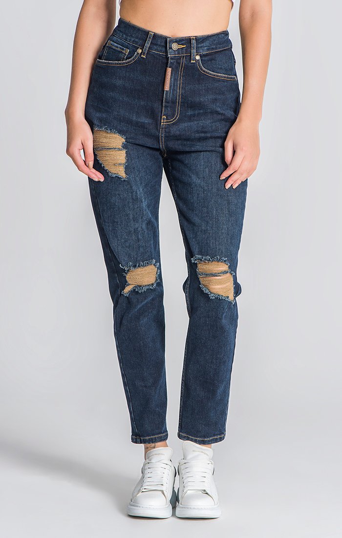 Jeans Mom Fit Azul Escuro Básicos