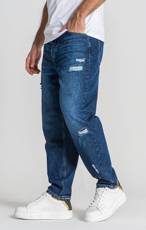 Dark Blue Ripped Balloon Leg Jeans