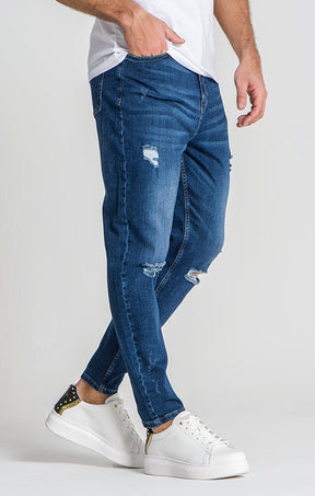 Dark Blue Ripped Carrot Leg Jeans