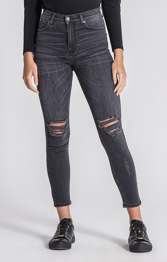Jeans Cinza Rotos Básicos
