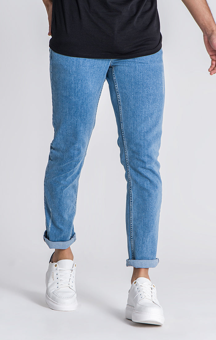 Gianni Kavanagh - Light Blue Ripped Straight-Leg Jeans - Pánské modré džíny - Fashion